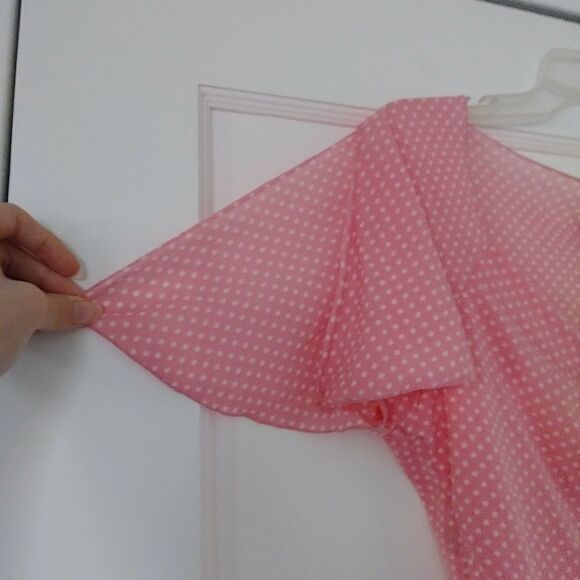 New York & Company Pink Polka Dot Flutter Sleeve Blouse - Picture 3 of 5